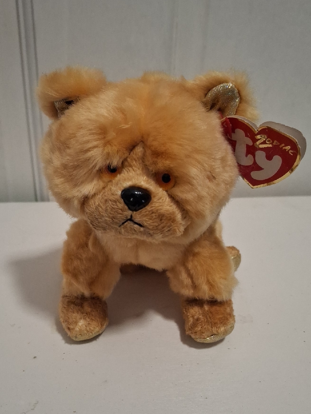 Ty Beanie Baby Golden Brown Plush Dog Stuffed Animal With Gold Paws & Ears